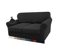 Granbest High Stretch Sofa Seat Cushion Cover Super Soft Couch Seat Cover Sofa Cushion Protector Jacquard Spandex Fabric with Elastic Bottom(2-Piece 2 Seater, Black)