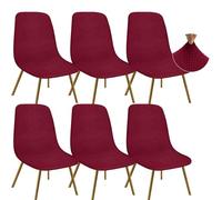 Granbest Jacquard Thickened Elastic Dining Chair Covers, Low Back Chair Slipcovers for Hotel, Banquet, Wedding, Party Decoration (Set of 6, Checks Wine Red)