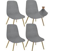 Granbest Jacquard Thickened Elastic Dining Chair Covers, Low Back Chair Slipcovers for Hotel, Banquet, Wedding, Party Decoration (Set of 4, Checks Light Gray)