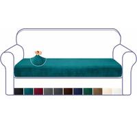 Granbest Luxurious Velvet High Stretch Sofa Cushion Cover Plush Super Soft Sofa Cushion Cover Replacement Fit Washable Sofa Cushion Covers Furniture Protector Cushion Cover (4 Seater, Blackish Green)