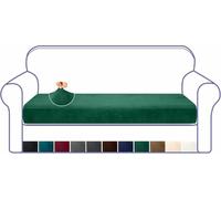 Granbest Luxurious Velvet High Stretch Sofa Cushion Cover Plush Super Soft Sofa Cushion Cover Replacement Fit Washable Sofa Cushion Covers Furniture Protector Cushion Cover (4 Seater, Dark Green)