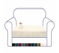 Granbest Luxurious Velvet High Stretch Sofa Cushion Cover Plush Super Soft Sofa Cushion Cover Replacement Fitted Washable Sofa Cushion Covers Furniture Protector Seat Cushion Cover (1 Seater, Beige)