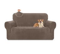 Granbest Luxury Thick Velvet Sofa Cover 2 Seater High Stretch Couch Cover Ski-friendly 4 Seasons Universal Sofa Protector for Pets and Kids (2 Seater, Khaki)