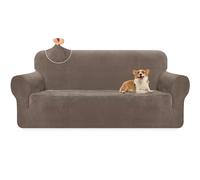 Granbest Luxury Thick Velvet Sofa Cover 3 Seater High Stretch Couch Cover Ski-friendly 4 Seasons Universal Sofa Protector for Pets and Kids (3 Seater, Khaki)