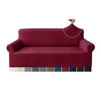 Granbest Premium Fashion Jacquard Sofa Covers 3 Seater, Anti-wrinkle Super Stretch Couch Cover, Non Slip Sofa Slipcover for Living Room (3 Seater, Wine Red)