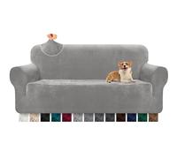 Granbest Premium Thicken Plush Velvet Sofa Cover 3 Seater High Stretch Couch Cover Super Soft Sofa Slipcover Luxury Furniture Protector for Pets and Kids (3 Seater, Light Grey)