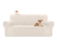 Granbest Premium Thicken Plush Velvet Sofa Cover High Stretch Couch Cover Super Soft Sofa Slipcover Luxury Furniture Protector for Pets and Kids (3 Seater, Creamy White)