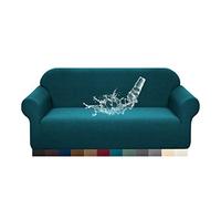 Granbest Premuim Water Repellent Sofa Covers 2 Seater 1 Piece Stretch Loveseat Sofa Covers Non Slip Love Seat Covers for Living Room Jacquard Spandex Furniture Protector (2 Seater, Blackish Green)