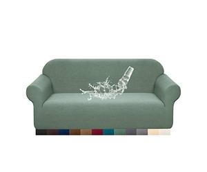 Granbest Premuim Water Repellent Sofa Covers 2 Seater 1 Piece Stretch Loveseat Sofa Covers Non Slip Love Seat Covers for Living Room Jacquard Spandex Furniture Protector (2 Seater, Matcha Green)