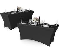 Granbest Spandex 6FT Table Cloth, Tight, Fitted and Wrinkle Free Table Cover Washable for Weddings & Parties & Event [183Lx76Wx76H] cm (1 Pack 6ft, Black)