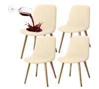 Granbest Water-repellent High Stretch Low Back Dining Chair Slipcovers, Removable Elastic Short Back Chair Covers for Home Kitchen, Hotel & Restaurant (Set of 4, Beige)
