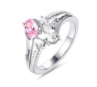 Grancey Personalised Two Heart Stone Name Ring in 925 Sterling Silver Rose Gold Engraved with Double Birthstone for Her