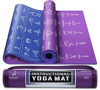 GRAND BASICS Instructional Yoga Mat with 75 Illustrated Poses & 75 Stretches - Non-Slip, Blue/Purple, 68”x24” Extra-Thick Yoga Mat For Beginners