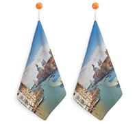 Grand Canal in Italy Kitchen Towels Set -2PCS Super Absorbent Hand Towels, Soft Face Towel Set with Hanging Loop Lightweight Quick Dry Microfiber Dish Towels for Yoga Camping Hotel Spa Travel