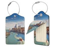 Grand Canal in Italy Luggage Tags for Suitcases, 1 PU Leather Suitcase Tags Identifiers with Stainless Steel Loop, Privacy Cover ID Label with Address Card, Travel Essentials Bag Tag