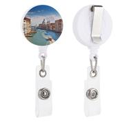 Grand Canal in Italy Retractable Badge Reel - Personalized ID Name Badge Holder with Lanyard Cute Badges Reel Holder Round Nurse Doctor Name Tag Badges Clip for Work