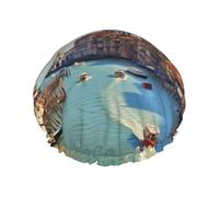 Grand canal in Italy Shower Cap Reusable Elastic Bath Caps Waterproof Bath Hair Hat for Women Men Spa Salon Large Shower Bonnet Double Layer Bathing Hair Cap for Long Hair, Braids