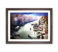 Grand Canal In Venice Italy Modern Art Framed Print | A3 Walnut Framed Wall Art | Ready to Hang | Modern Nature Picture | Living Room Bedroom Lounge Office