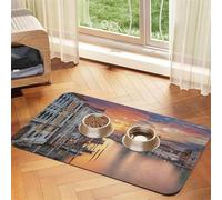 Grand Canal Print Pet Feeding Mat For Dogs & Cats Absorbent Waterproof Dog Food Mat Non-Slip Pet Bowl Placemat Quick Dry Floor Protector Leather Tablecloth