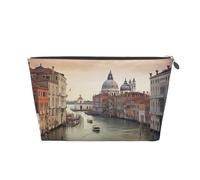 Grand Canal Prints PVC Leather Travel Toiletry Bag with Silver Zippers, Waterproof Cosmetic Organiser for Makeup, Toiletries & Essentials