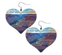 Grand Canyon Double-Sided Faux Leather Large Dangle Earrings for Women Heart-Shape Lightweight Spring Winter Decorative Earrings for Holiday Concert Party Decor Gifts