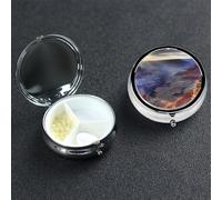 Grand Canyon Pill Box with Mirror 3 Compartment Decorative Pill Case for Purse or Pocket Small Round Pill Organizer Weekly Metal Medicine Tablet Vitamin Holder Travel Gift