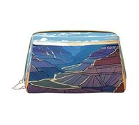 (Grand Canyon) Print Pu Leather Makeup Bag with Zipper Pocket Compact Organizer for Travel/Purse