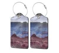 Grand Canyon Printing Luggage Tags for Suitcases Pu Leather Luggage Tags Privacy Flip Cover, Stainless Steel Loop & Waterproof Address Card (1pack/2pack/4pack)