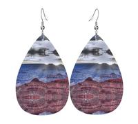 Grand Canyon Teardrop Leather Earrings Ladies Print Pendant With Hook Fashion Vintage Party Daily Wear