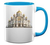 Grand Cathedral with Golden Domes Ceramic Tea Coffee Mug Light Blue