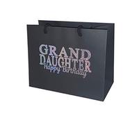 Grand-Daughter Happy Birthday Gift Bag - Holographic Glitter Gift Bag with Rope Handles and Tissue Paper - Birthday Ideas Grand Daughter (Medium)