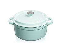 GRAND FEU Cast Iron Round Dutch Oven - Enamelled Cast Iron Pot with Lid and Wide Handles for Kitchen Stew, Paella, Frying, Roasting, Sauté - Casserole 4.7 L, Light Blue
