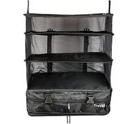 Grand Fusion Housewares Portable Luggage System Suitcase Organizer (Packable Hanging Travel Shelves & Packing Cube Organizer) Large Black