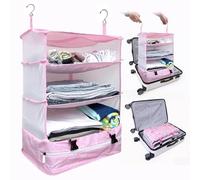 Grand Fusion Housewares Portable Luggage System Suitcase Organizer (Packable Hanging Travel Shelves & Packing Cube Organizer) Large Pink