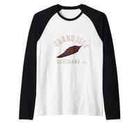 Grand Isle Louisiana Vintage Map Island Coastal State Raglan Baseball Tee