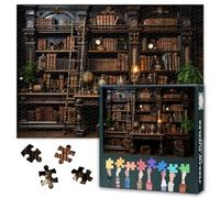 Grand Library 1000 Piece Puzzle for Adults, Books | 1000-piece jigsaw with poster & lettered backs; for book lovers, cozy reading, or wall art. Finished size 27.5x19.7 in