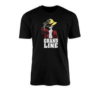 Grand Line T-Shirt Top Tee - One Piece Cartoon Anime Inspired Fan Artwork Monkey Luffy Devil Fruit Rubber King of The Pirates Adult Teen Kids Clothing (2XL, Black Prime)