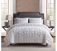 Grand Linen 100% Pure Cotton 3 - Piece Soft Solid White Pinch Pleat Queen Size Natural Duvet Cover Set Bedding