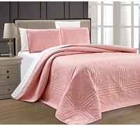 Grand Linen - 3-Piece Coral Pink Oversize Stella Grande Bedspread Queen/Full Embossed Coverlet Set 106 by 100-Inch