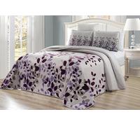 Grand Linen 3-Piece Fine Printed Oversize (115" X 95") Fresca Quilt Set Reversible Bedspread Coverlet King Size Bed Cover (Purple, Grey, Vine)
