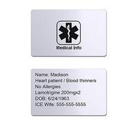 Grand Made Personalised Free Engraved Medical Emergency Card for Men Women Alert ID Information Card Life Important Gift for Personal Contact Safety SOS Alarm Diabetic Type Pacemaker (White)