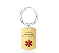 Grand Made Personalised Medical Emergency Tag Keyring for Men Women Personal Alert ID Information Pendant Keychain Life Important Gift for Safety SOS Alarm Diabetic Type Pacemaker (Gold)