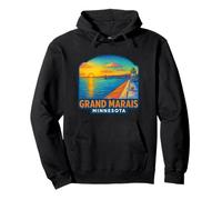 Grand Marais, Minnesota - Lighthouse & Lake Superior Pullover Hoodie