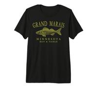 Grand Marais Minnesota Walleye Lake Fishing Olive Art Premium T-Shirt