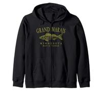 Grand Marais Minnesota Walleye Lake Fishing Olive Art Zip Hoodie