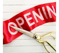 Grand Opening Printed Wide Ribbon & A Pair of Large Silver & Gold Ceremonial Scissors - Ribbon Cutting Kit - New Shop, Store, Office - Ribbon Cutting Ceremony - Event