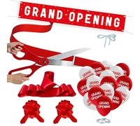 Grand Opening Red Ribbon Cutting Ceremony Kit - 25" Giant Scissors with Red Satin Ribbon, Banner, Balloons,Bows and More Supplies Grand Opening Decorations for Business