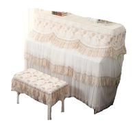 Grand Piano Cover Lace Embroidered Piano Case Stool Covers Small Fresh Double-layer Thin Gauze Double Curtain Cloth(Light Beige,Piano cove153x33x120)