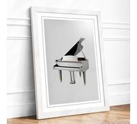 Grand Piano Elegance Modern Framed Wall Art Print A2 (59.4×42cm) White, Wall Decor for Living Room, Bedroom, Office & Home, Ready to Hang, Art Gift