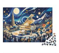 Grand Piano Moon Flowers 1000 Piece Mini Jigsaw Puzzle For Adults Gift Idea | 38x26cm Cardboard Puzzle Lovers Mind Relaxation Handmade Puzzle Birthday Gift Home Decor